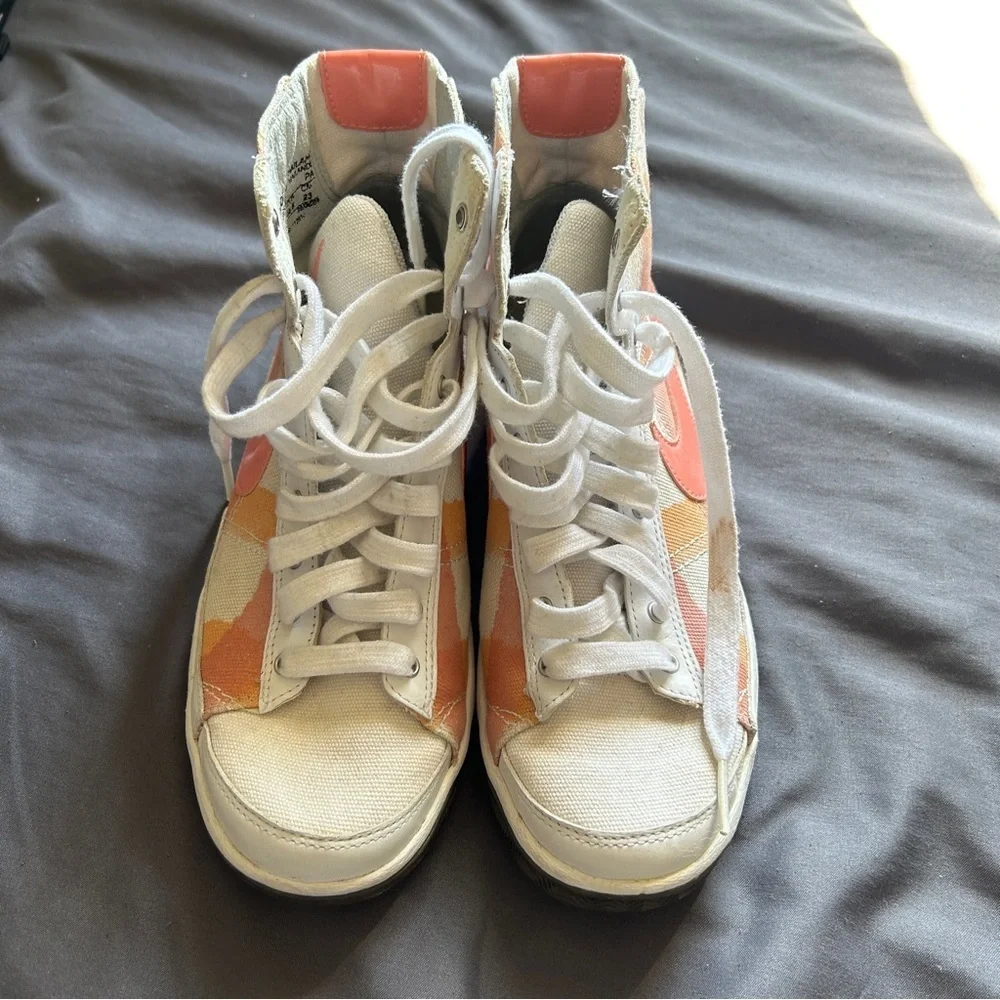 Nike Blazer Mid Plaid Gray Orange Peach Women’s Sz 6 Casual Funky Street
